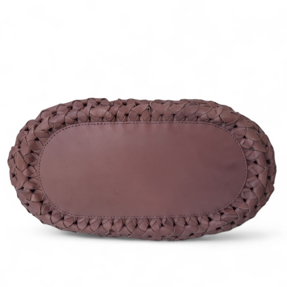 Rare FRYE Leather Woven Tote Shoulder Bag Satchel Taupe Basket Weave Boho - Picture 11 of 16